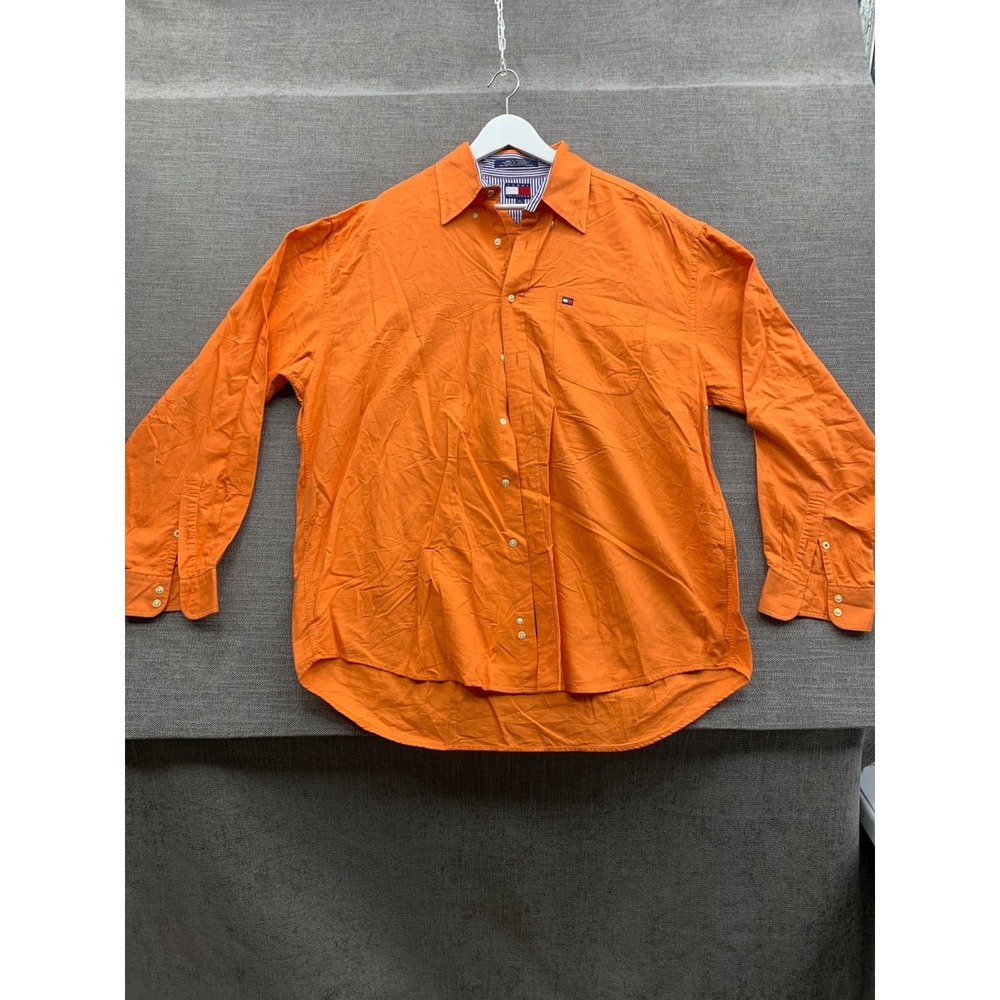 Tommy Hilfiger Shirt Mens XL Orange Cotton Casual Chest Pocket Button Down